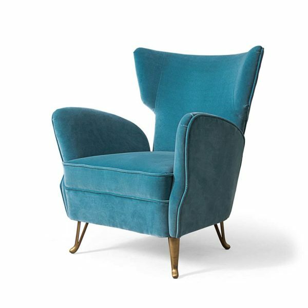 After an extremely elegant Italian Chair, this design with its winged arms sits on cast Brass Legs. 

Brass is a hand-applied finish which is moulded and beaten by hand. As a result, the finish is unique in both appearance and texture.

Dimensions 
W 28 in
D 28 in
H 34 in

Arm height 16 in
